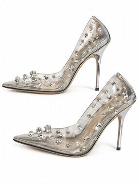 Good American Diamonds Forever Heels Clear PVC Stiletto 8.5